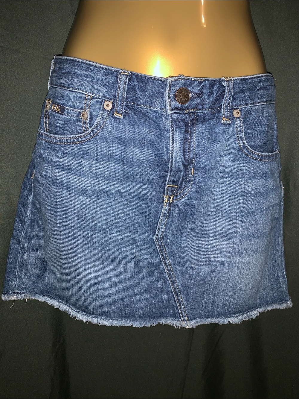 Polo by Ralph Lauren Blue Denim Frayed Hem Mini Skirt